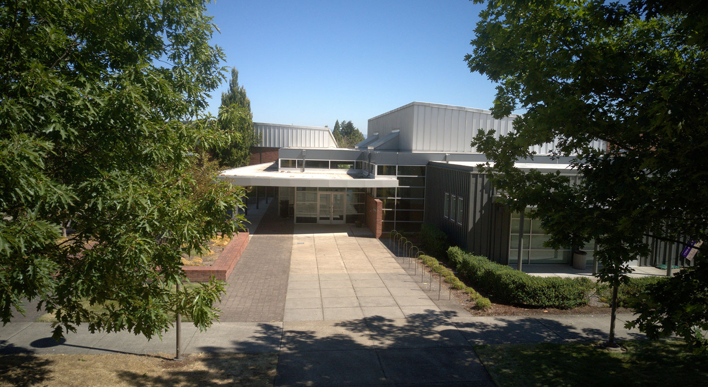 Entrance of Building 2 on Linfield's Portland campus.