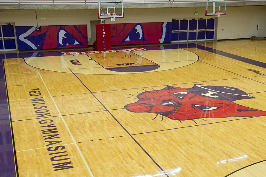 Basketball court in the Ted Wilson Gym.