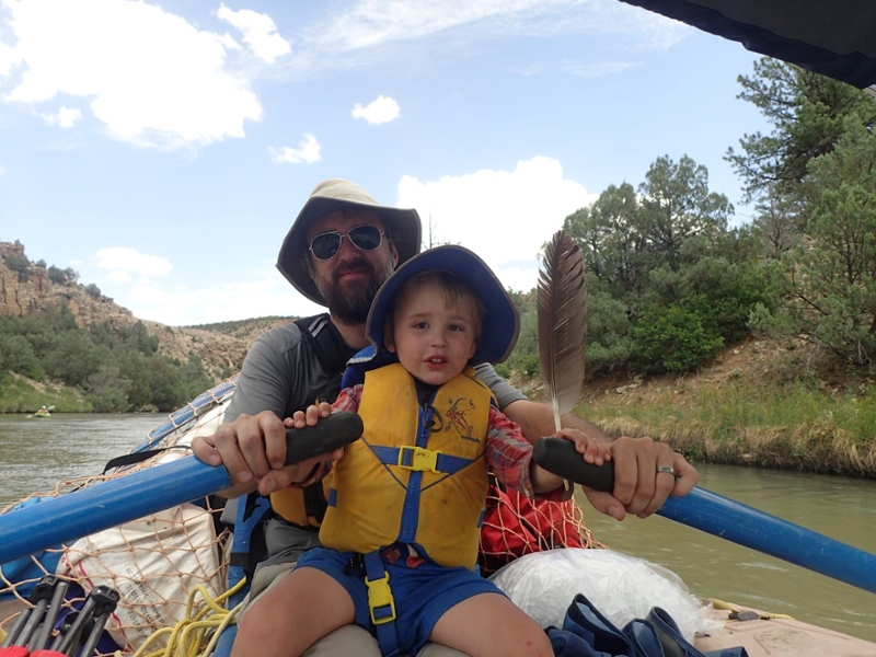 Brian Larsen and son Kai rafting