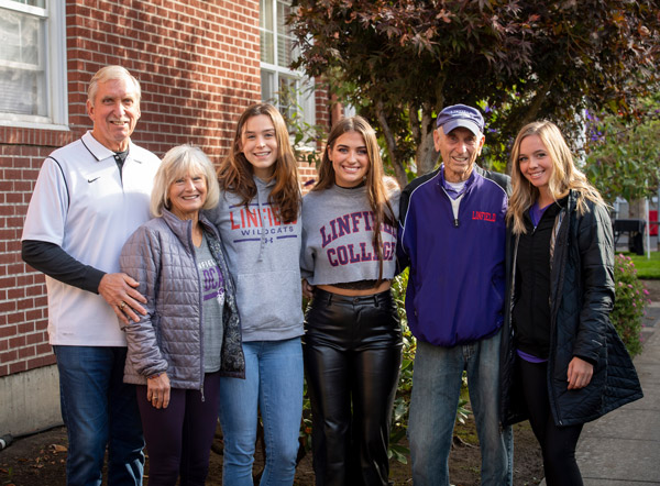 The Flood family pictured together at Linfield's homecoming 2021 football game