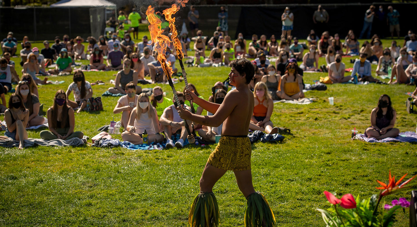 flame thrower at Linfield's 48th Annual Lu'au and Ho'ike