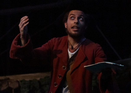 Robert Turner '24 as Long John Silver in Linfield Theatre Program's performance of Treasure Island