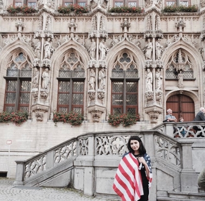 Salma Galvan in Ecuador with the American flag