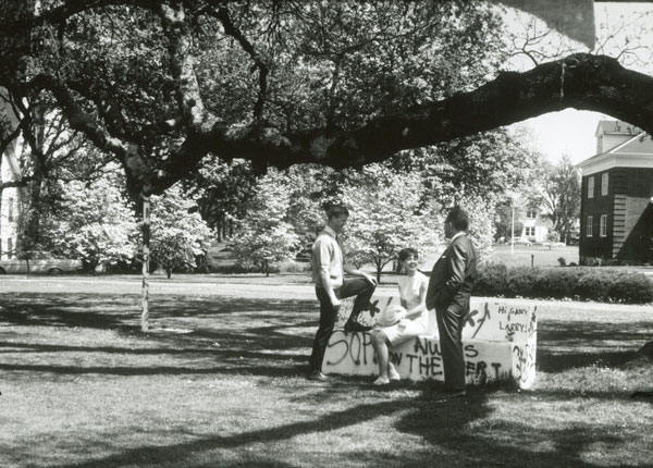 students sitting on the bench in 1967