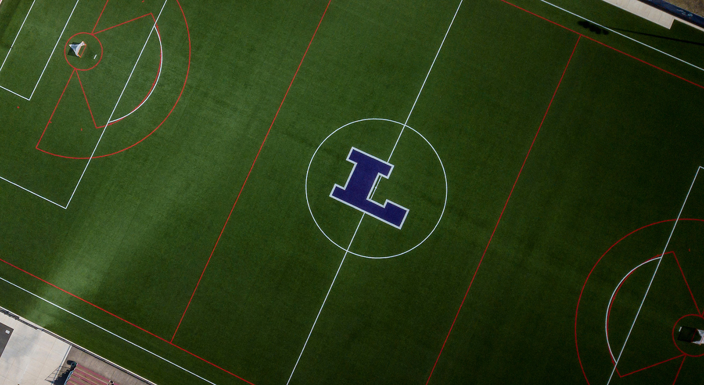 aerial of the empty Linfield soccer field