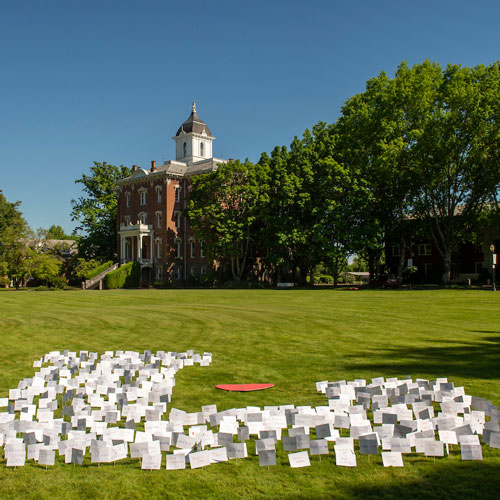Class of 2020 L in the Oak Grove lawn