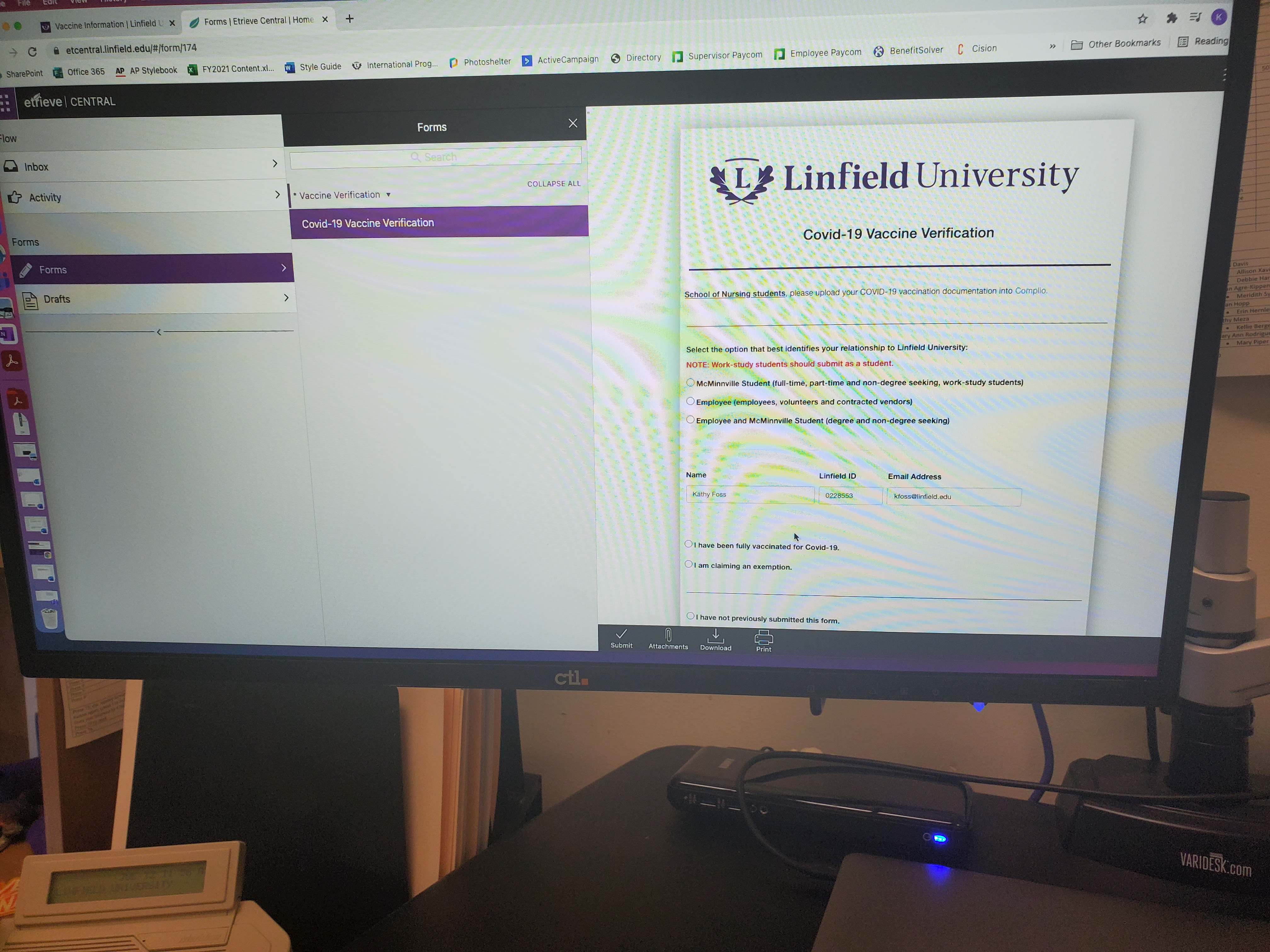 Computer screen showing Etrieve