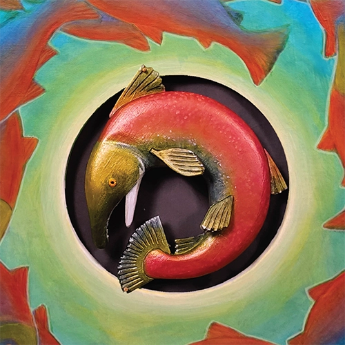 a piece of artwork from Dupuis featuring a salmon.