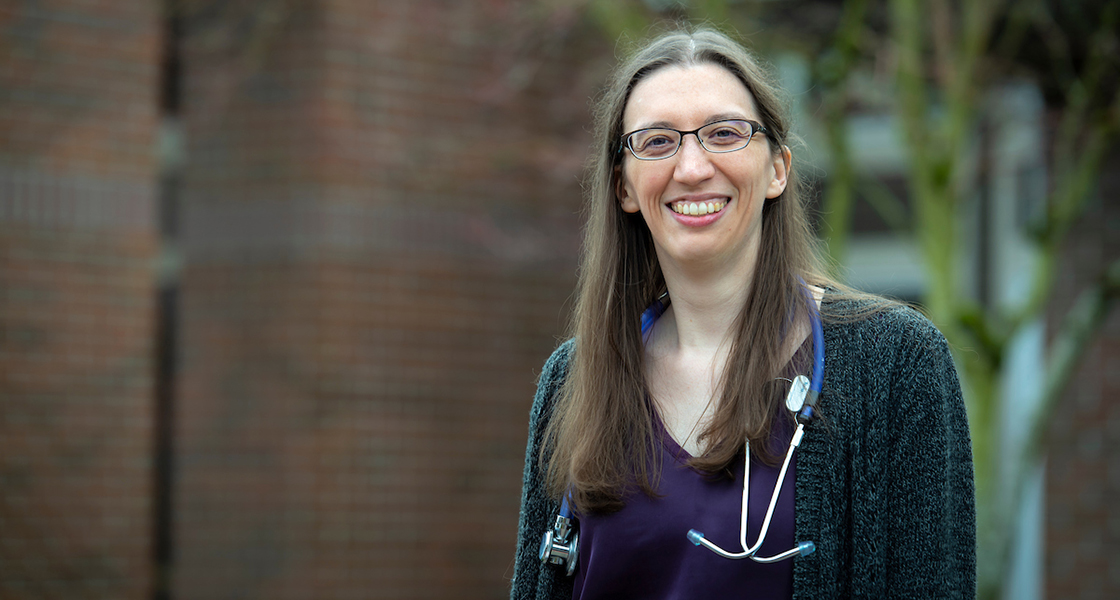 portrait of Elizabeth Straus with a stethoscope around her neck