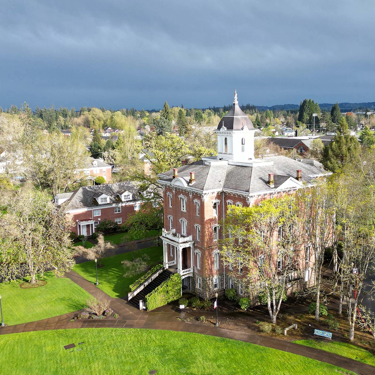 aerial photo of Pioneer Hall.