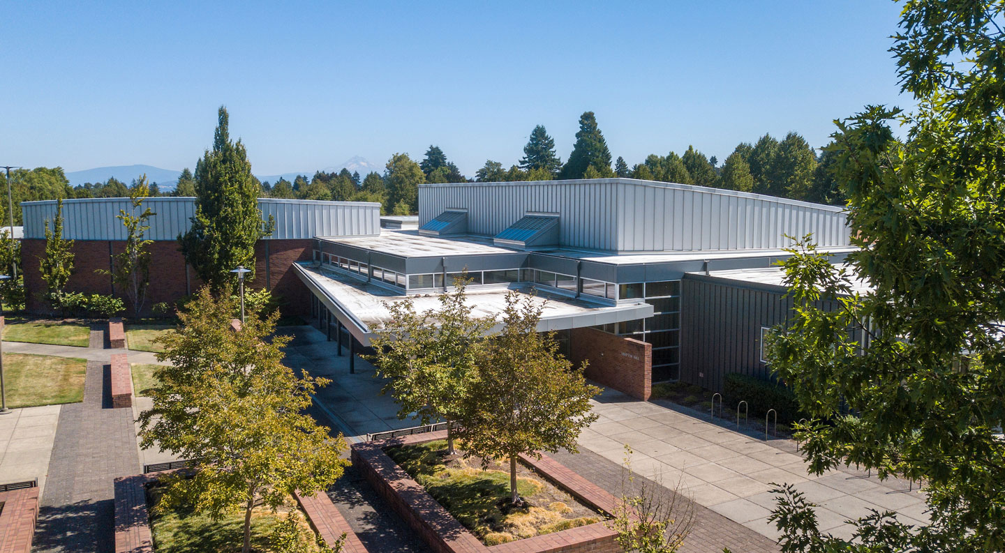 Aerial view of the Portland campus.