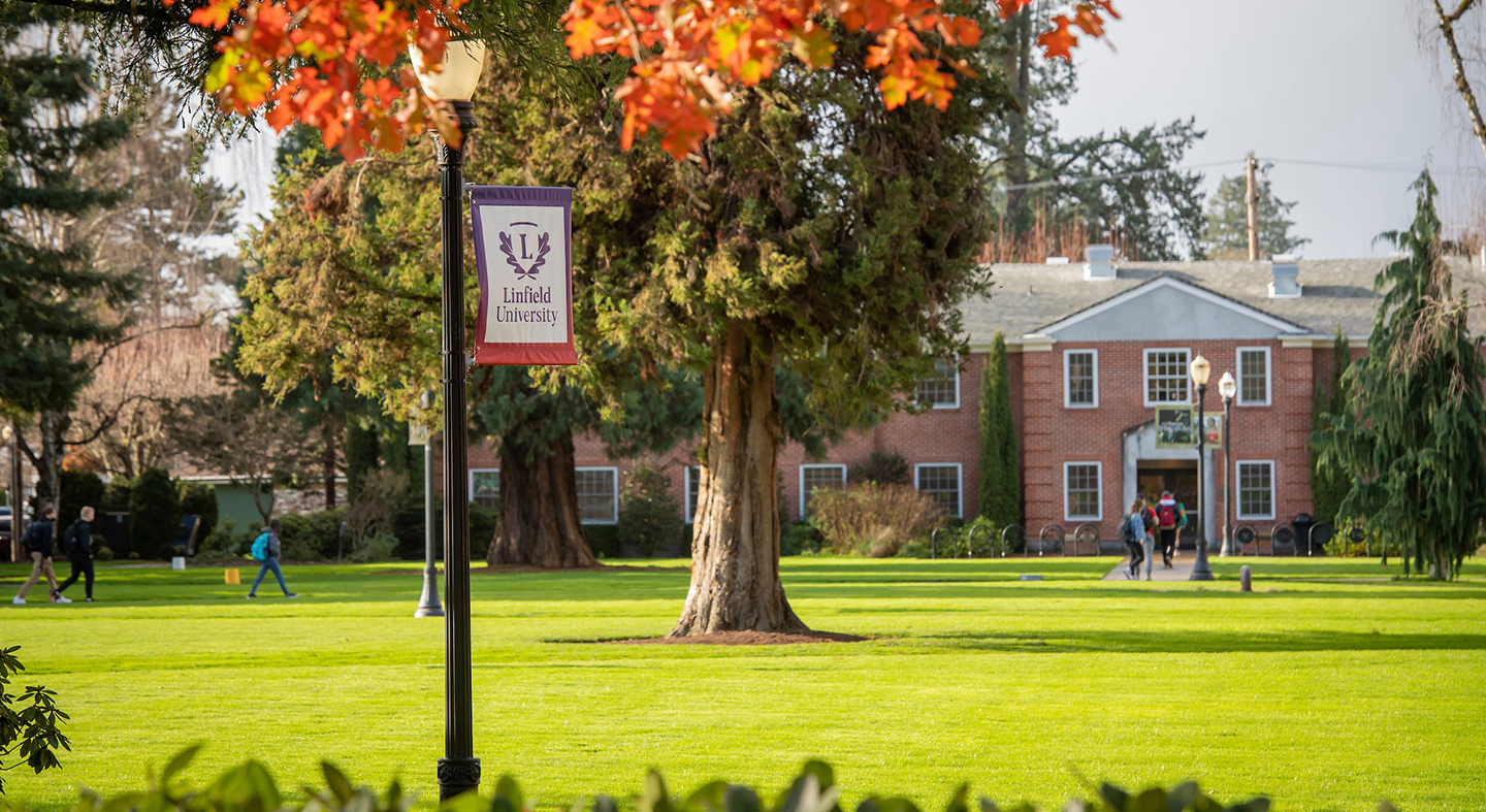 a view of Taylor Hall across the academic quad