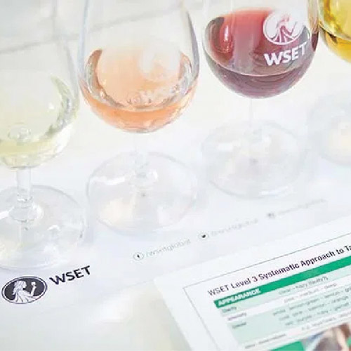 flight of wine next to WSET course materials