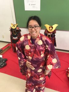 Wearing kimono at school festival