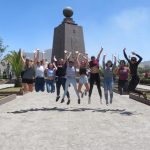 jumping for joy as we start our journey in ecuador. We are in el Mitad del Mundo!