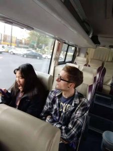 My friend Ivy and I on the bus, Xi'an
