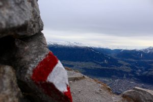 Austrian flag marking that this part of the Alps is still in Austria! 