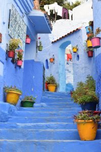 A classically blue street in Chefchaouen, Morocco