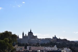 A beautiful view of the castle and cathedral in Madrid