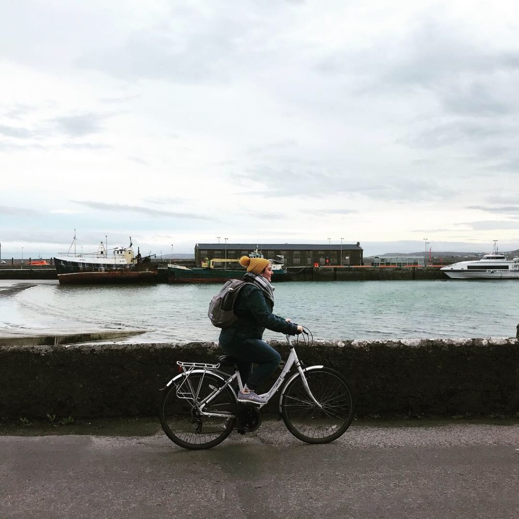 Micaela Levesque biking around Inishmore