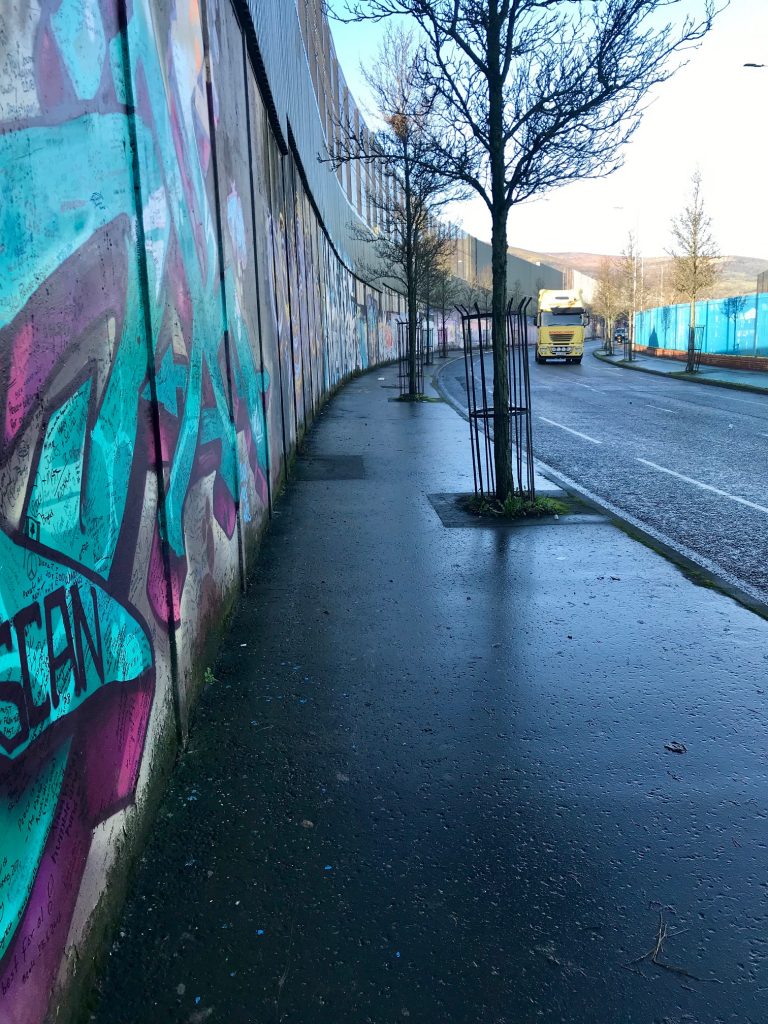 One of the numerous peace walls within the city of Belfast, remnants of 'The Troubles'