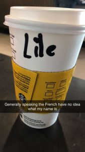 Starbucks cup with Lime written on it.
