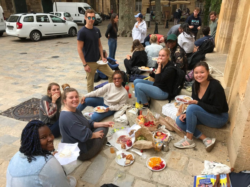 French Class having picnic outside