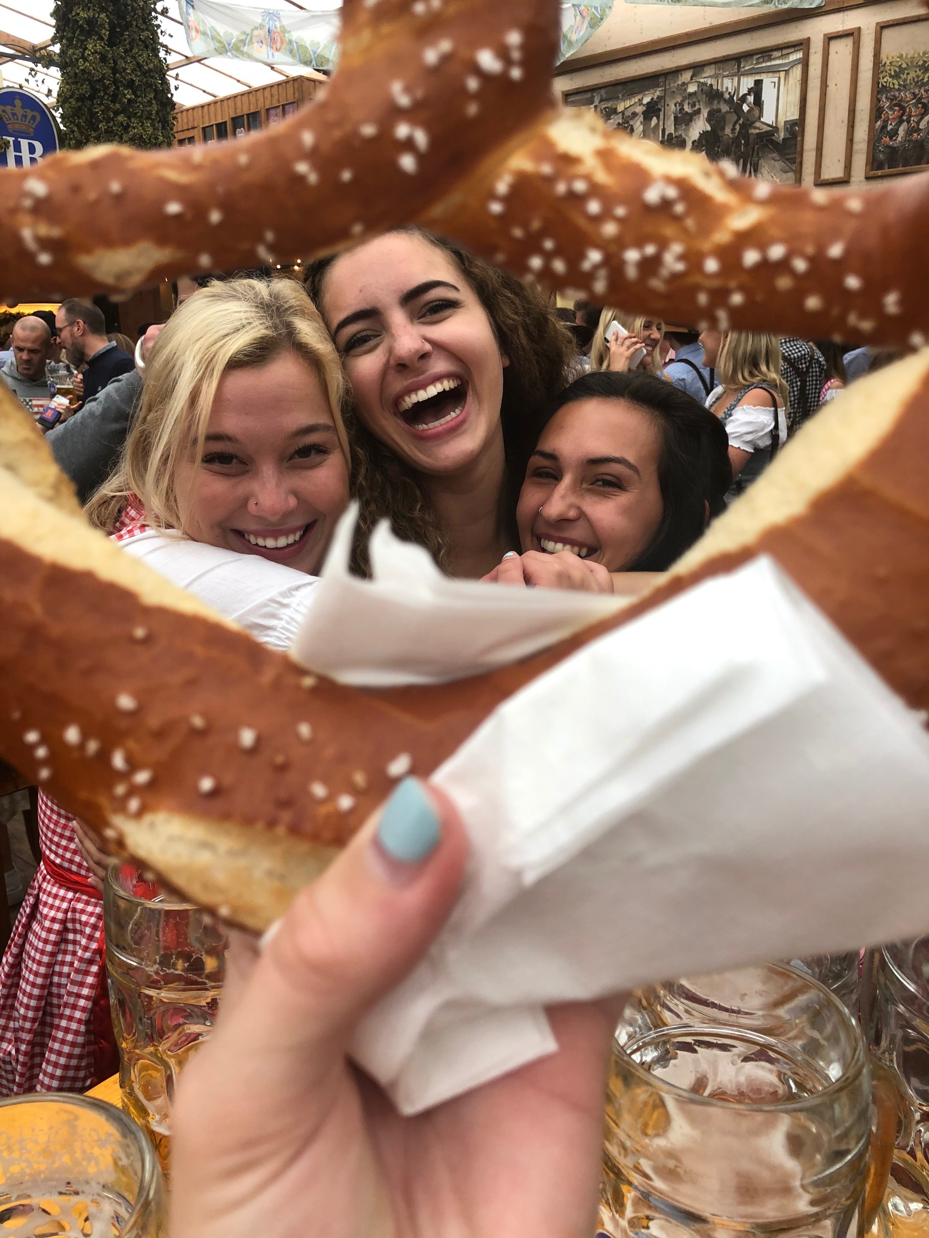 German girls eating pretzels.