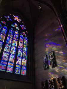 stained glass window inside a cathedral
