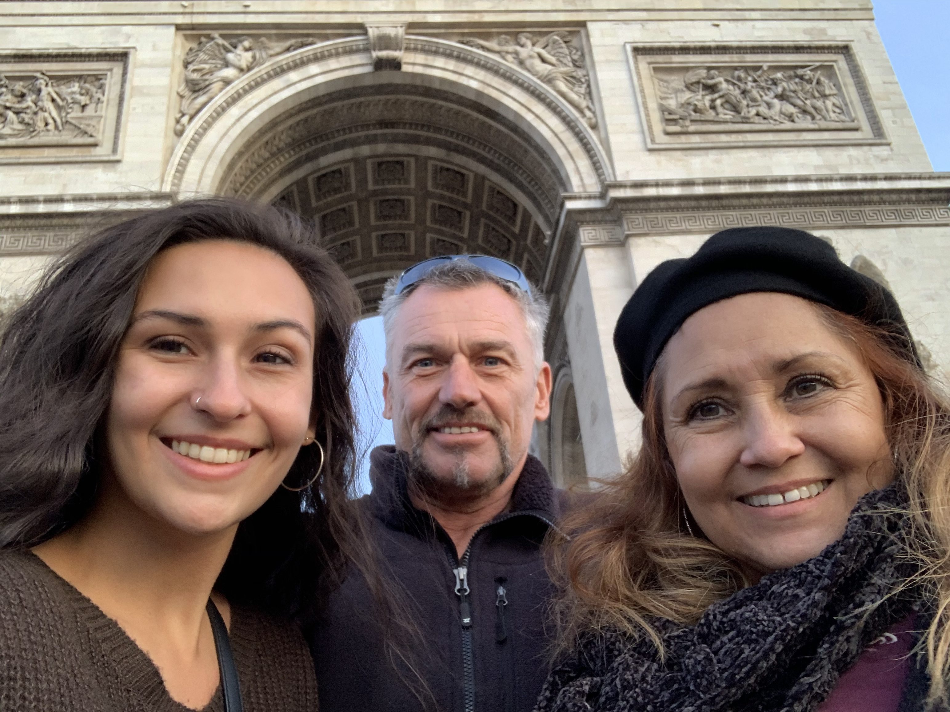 Selfie with my parents outside of l'Arc de Triumph 