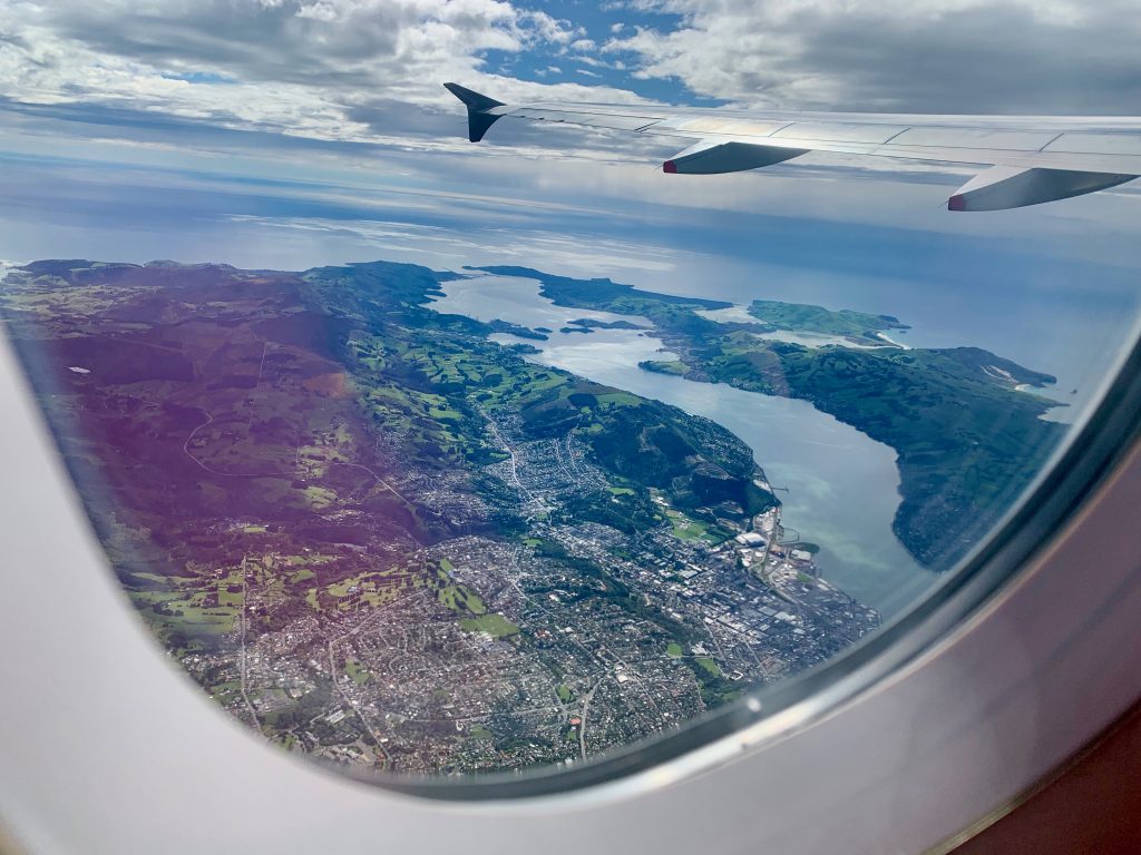 Otago Peninsula looking through the airplane window.