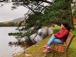 Sitting by the lake next to Kylemore Abbey.