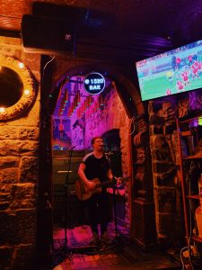 John Gaughan singing at a local night club.