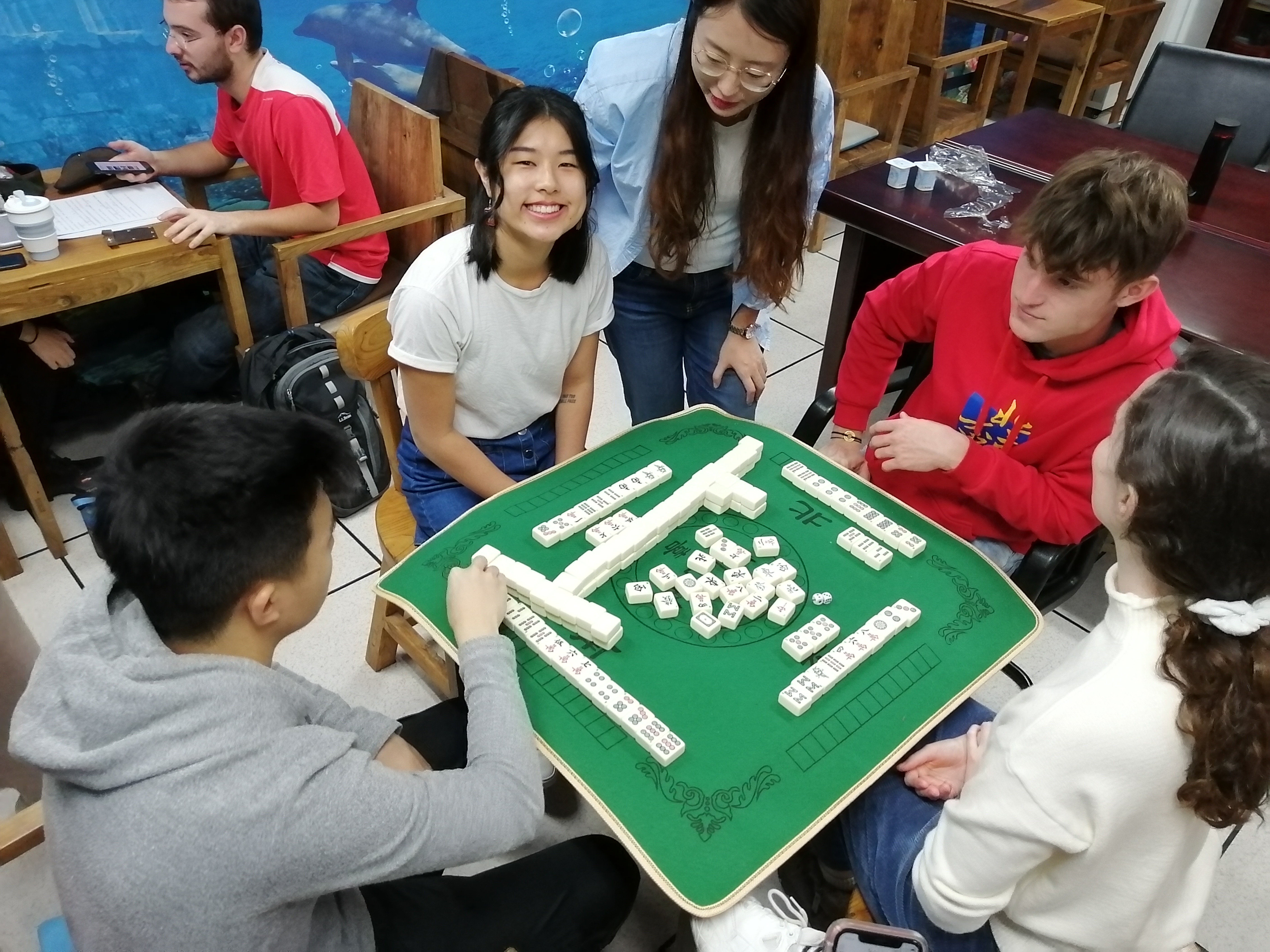 Students Playing mahjong