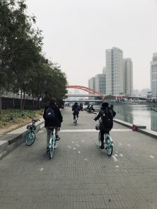 Biking on a riverside path in Tianjin