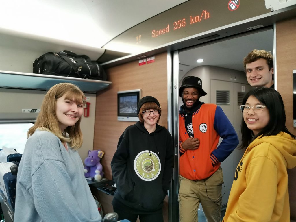 Students on the high speed train
