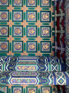 Summer Palace ceiling geometric shapes in teal, and dark blue