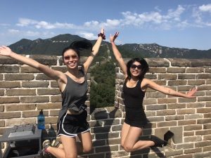 Sarah and I jumping on the Great Wall of China