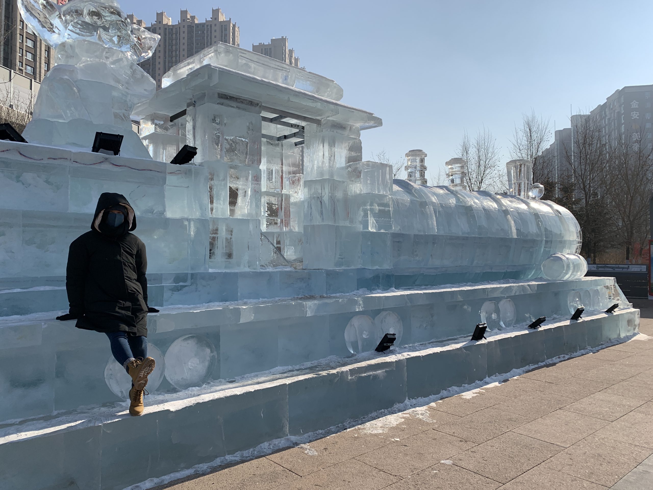 Ice sculpture of a train
