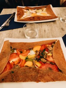Savory Crepe with tomatoes, muchrooms for lunch.