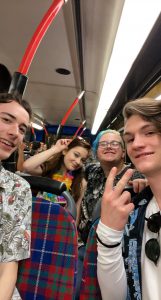 After a fun time dancing, my friends and I caught a bus home. (Left to right: David, Jasmine, Tanner, Rory)