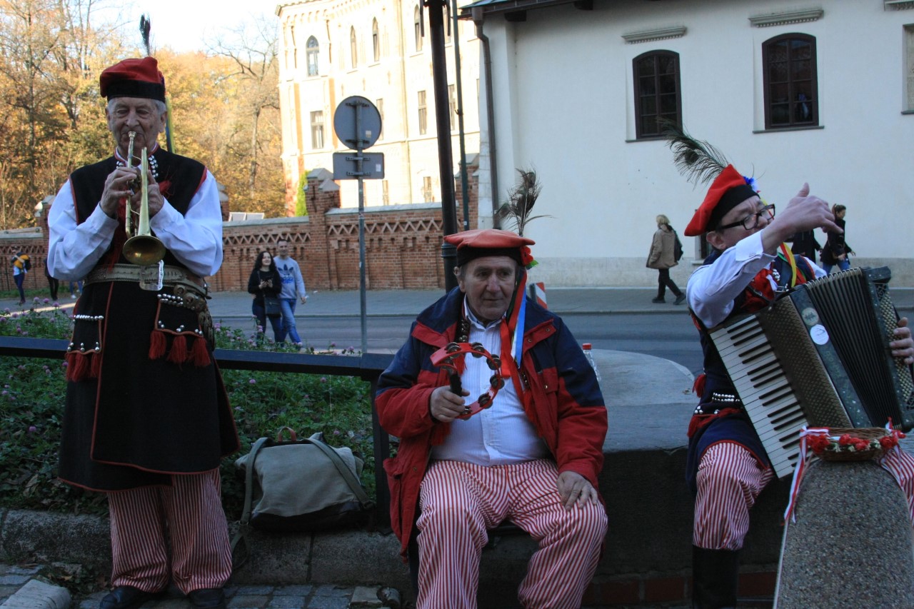 A traditional band playing on the streets of Krakow.