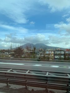 Landscape in Italy with Mt. Vesuvius in the background.