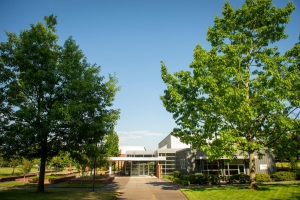 Linfield University Portland Campus building in spring