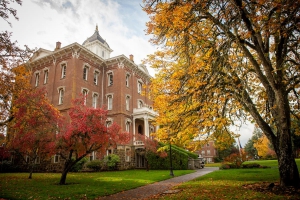 Pioneer Hall at Linfield University in the fall