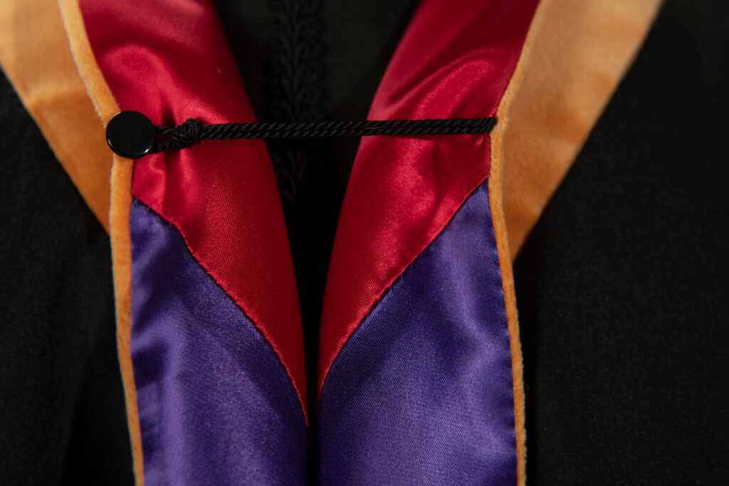 close up of graduate hood colors
