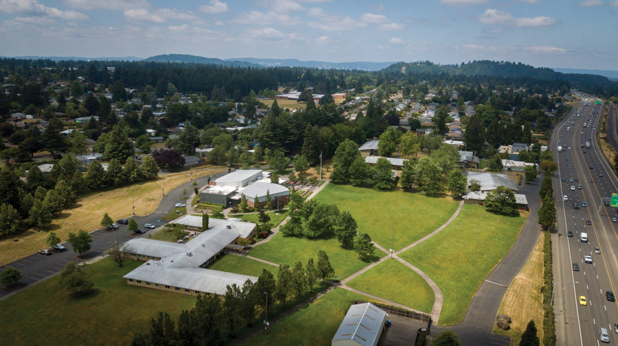 An aerial view of Linfield's new Portland campus